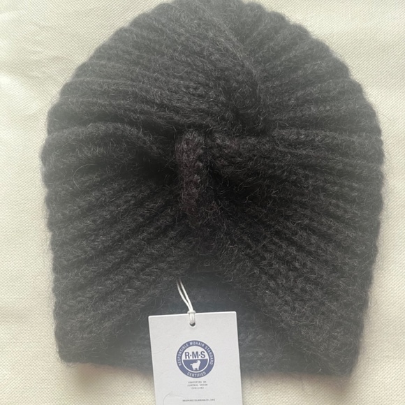 & OTHER STORIES Mohair Wool Knit Charcoal Gray Turban Twisted Winter Hat - Picture 2 of 4